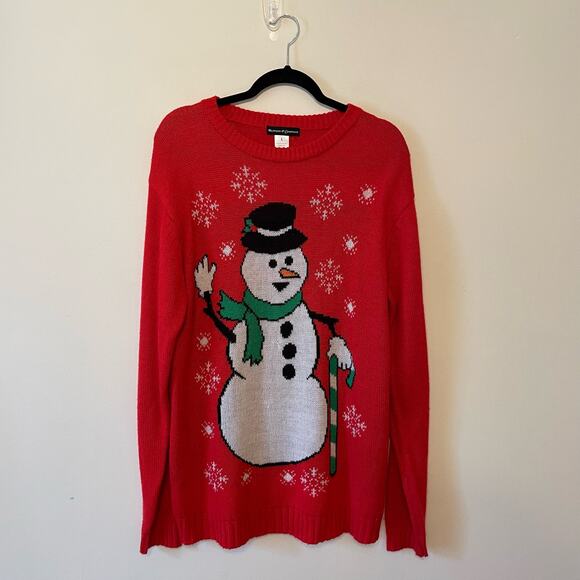 Vintage L long sleeve pullover sweatshirt snowman Christmas festive holiday red - Picture 1 of 7